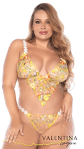 Nuisette Grande Taille en Tulle Brodée Fleuri & Détails Marguerites avec String Assorti – Marguerite