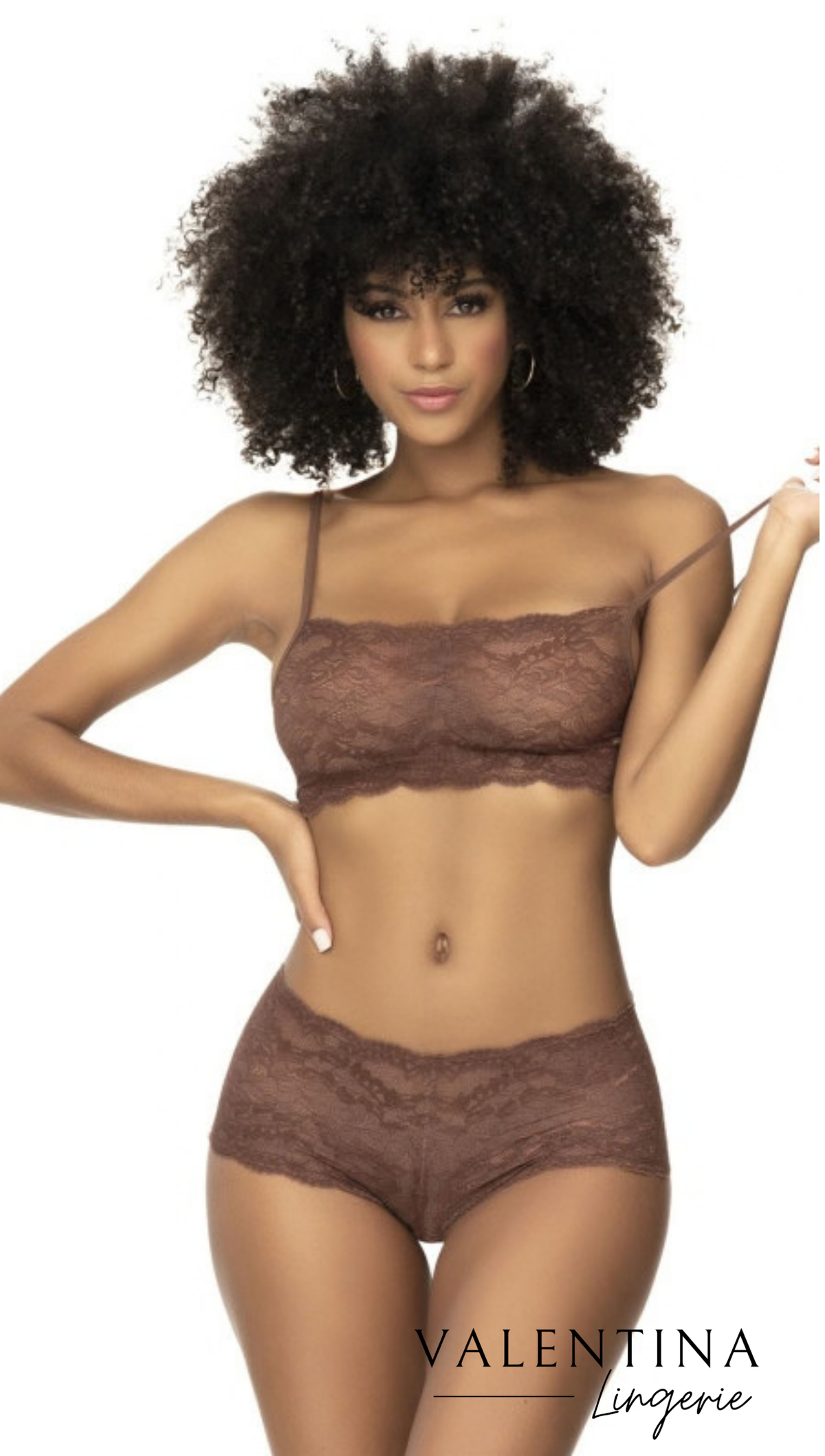Ensemble Grande Taille Bustier & Shorty en Dentelle Cacao – Ambre