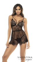 Nuisette à Armatures en Dentelle Noire avec String Assorti – Séléna
