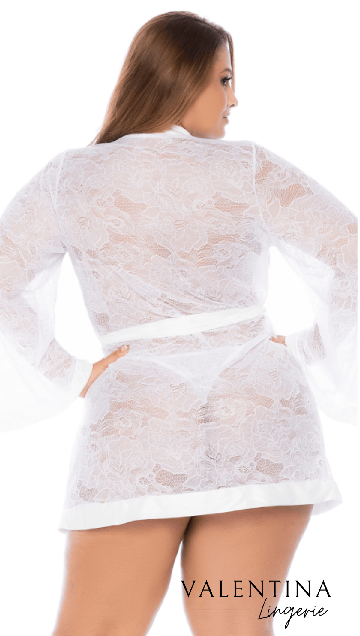 Peignoir Grande Taille en Dentelle Blanche – Éléonore